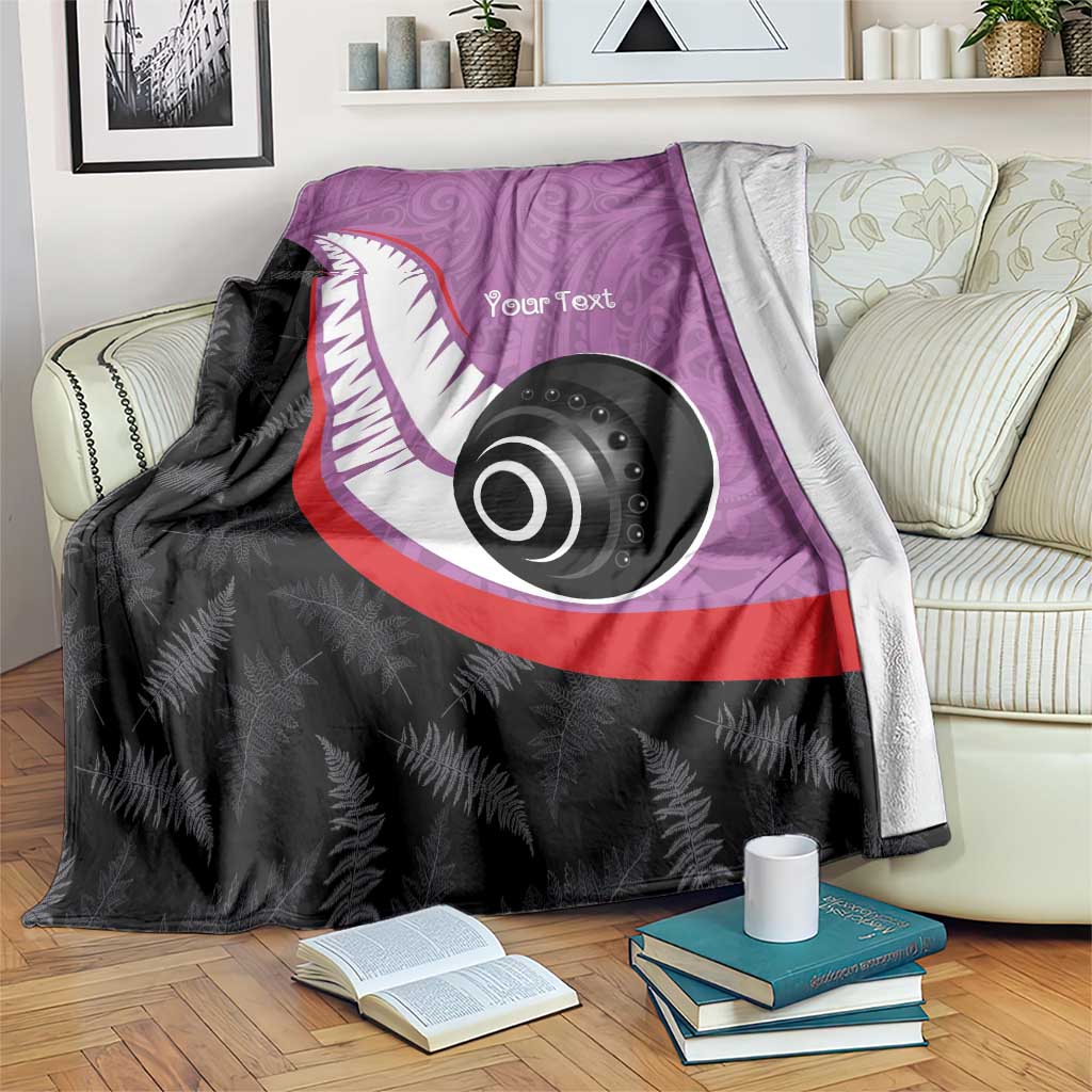 Personalised Aotearoa Lawn Bowls Blanket Maori and Silver Fern Sporty Style Pink Color - Polynesian Pride