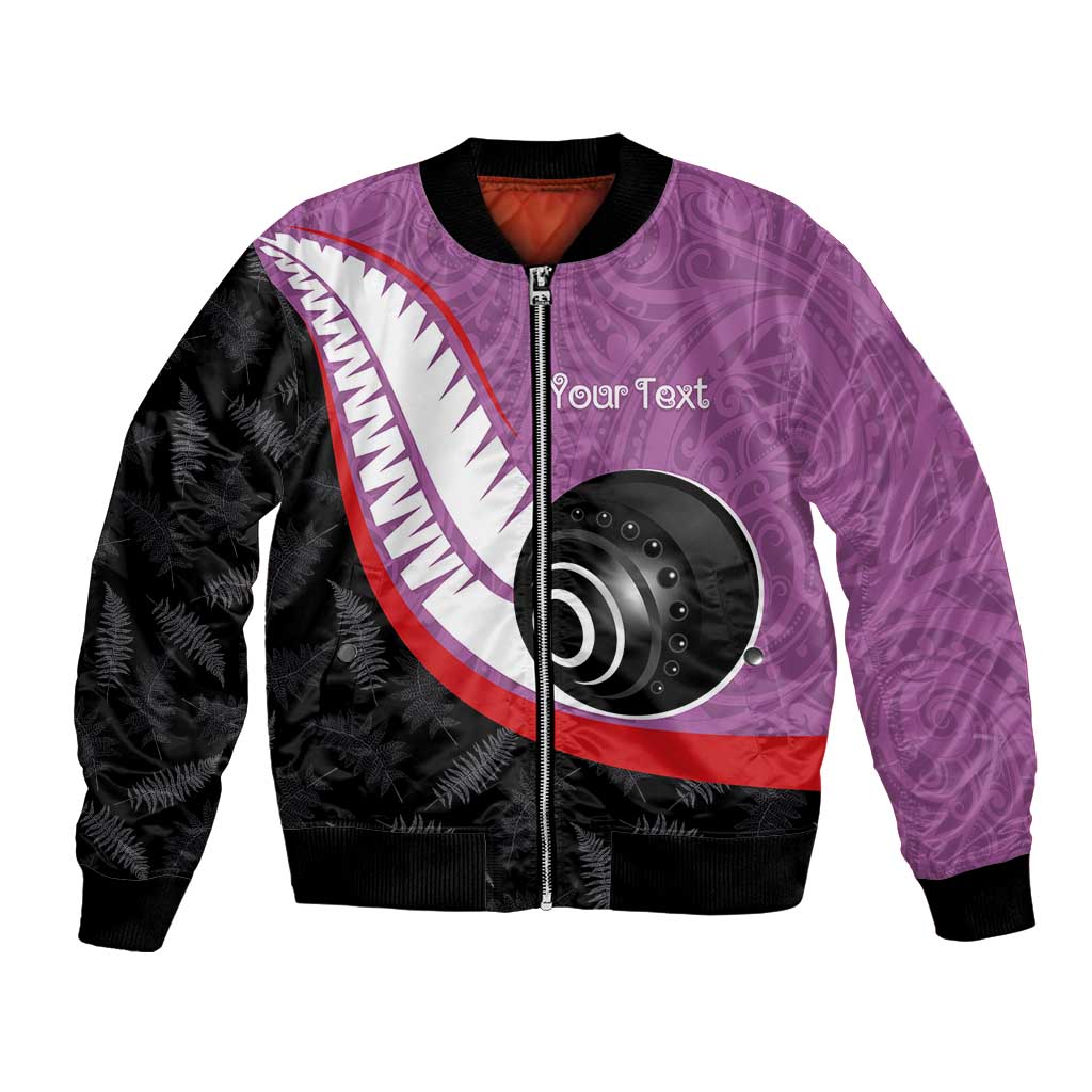 Personalised Aotearoa Lawn Bowls Bomber Jacket Maori and Silver Fern Sporty Style Pink Color - Polynesian Pride