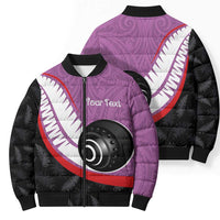 Personalised Aotearoa Lawn Bowls Bomber Puffer Jacket Maori and Silver Fern Sporty Style Pink Color - Polynesian Pride