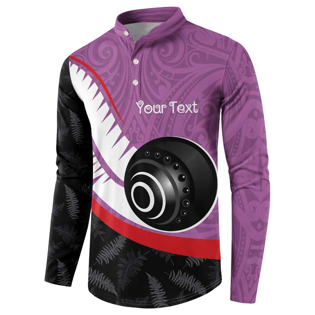 Personalised Aotearoa Lawn Bowls Button Sweatshirt Maori and Silver Fern Sporty Style Pink Color - Polynesian Pride