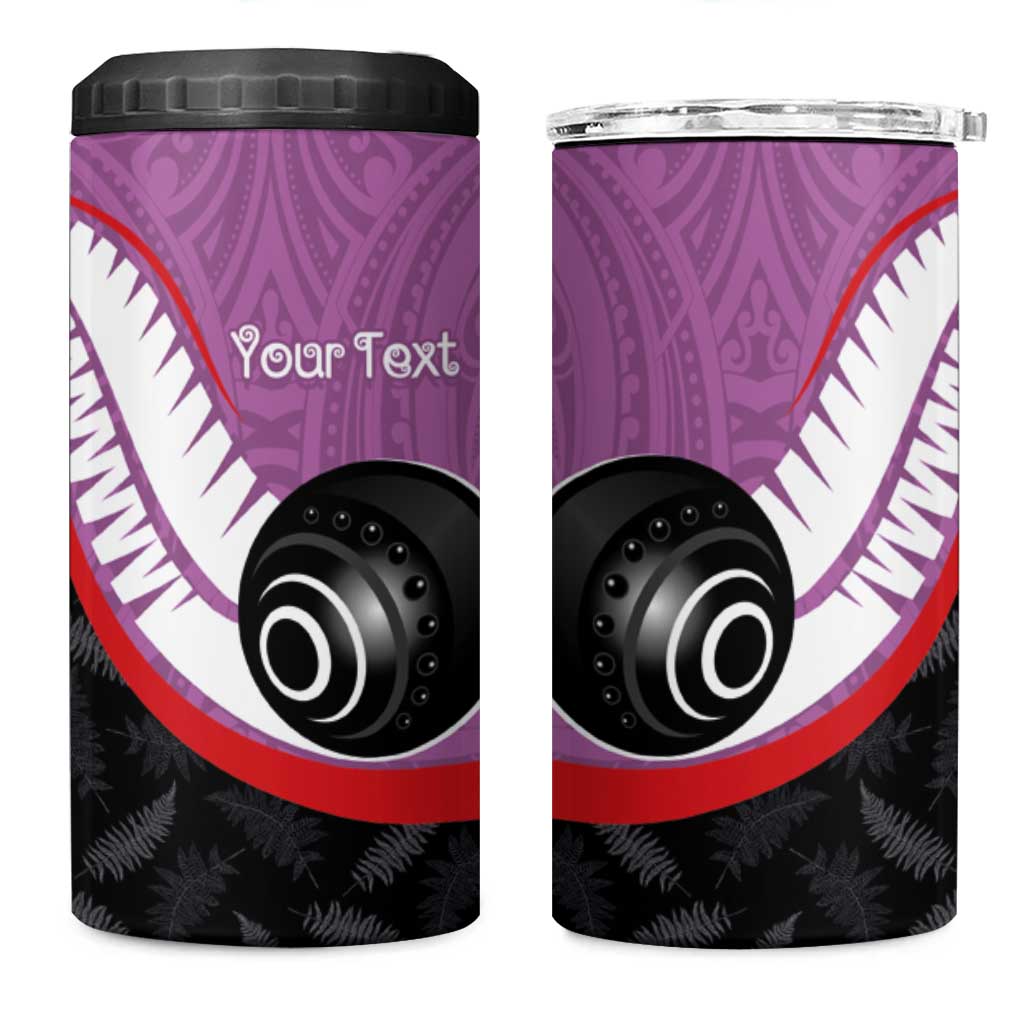 Personalised Aotearoa Lawn Bowls 4 in 1 Can Cooler Tumbler Maori and Silver Fern Sporty Style Pink Color - Polynesian Pride