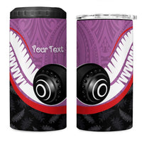 Personalised Aotearoa Lawn Bowls 4 in 1 Can Cooler Tumbler Maori and Silver Fern Sporty Style Pink Color - Polynesian Pride