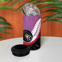 Personalised Aotearoa Lawn Bowls 4 in 1 Can Cooler Tumbler Maori and Silver Fern Sporty Style Pink Color - Polynesian Pride