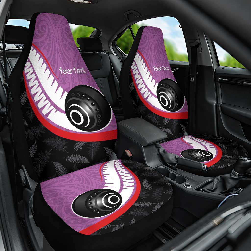 Personalised Aotearoa Lawn Bowls Car Seat Cover Maori and Silver Fern Sporty Style Pink Color - Polynesian Pride