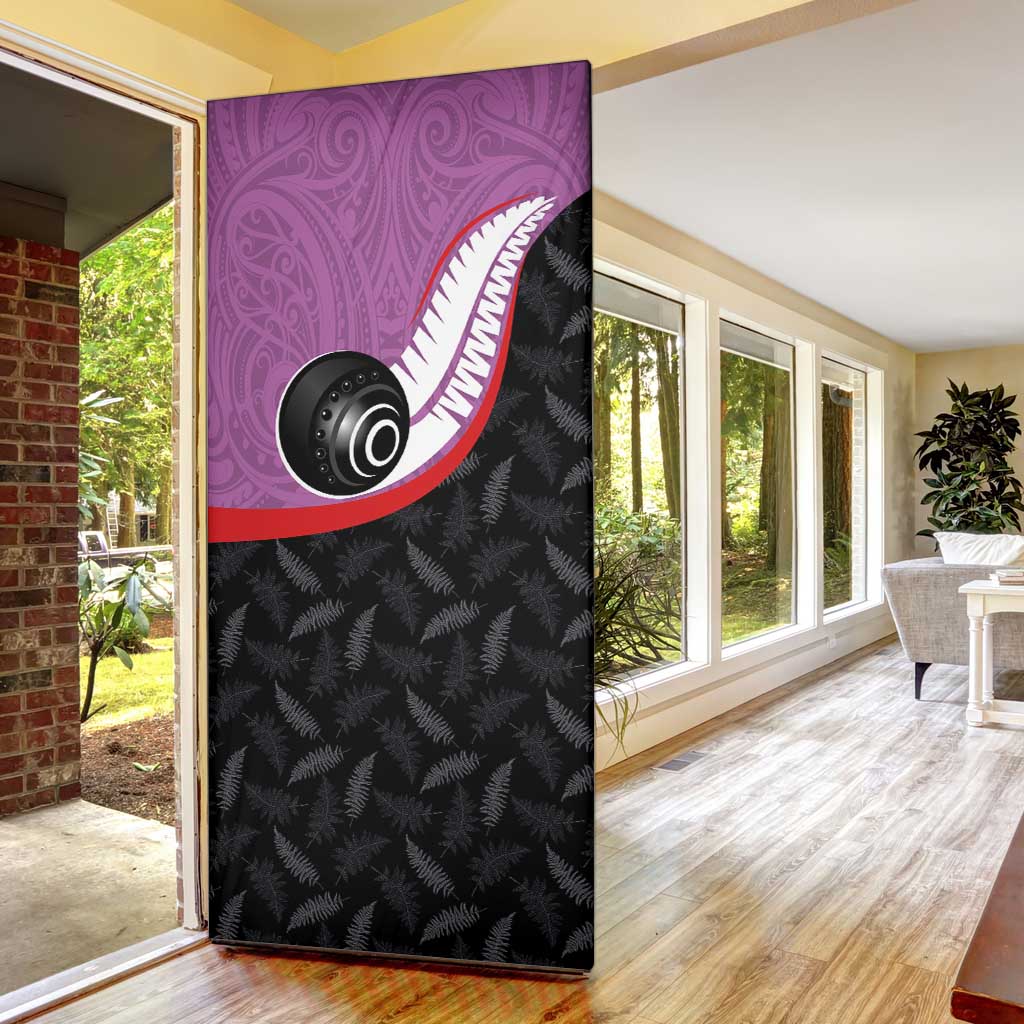 Aotearoa Lawn Bowls Door Cover Maori and Silver Fern Sporty Style Pink Color - Polynesian Pride