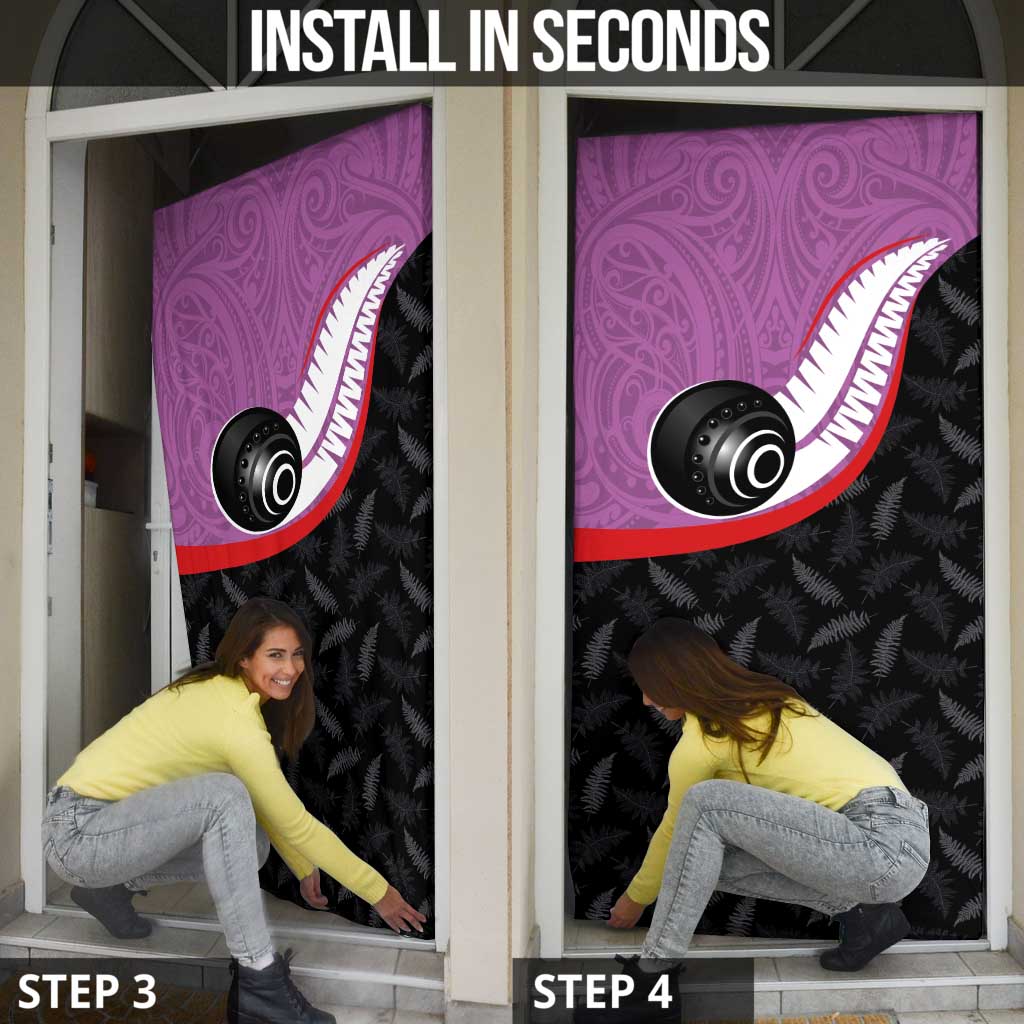 Aotearoa Lawn Bowls Door Cover Maori and Silver Fern Sporty Style Pink Color - Polynesian Pride