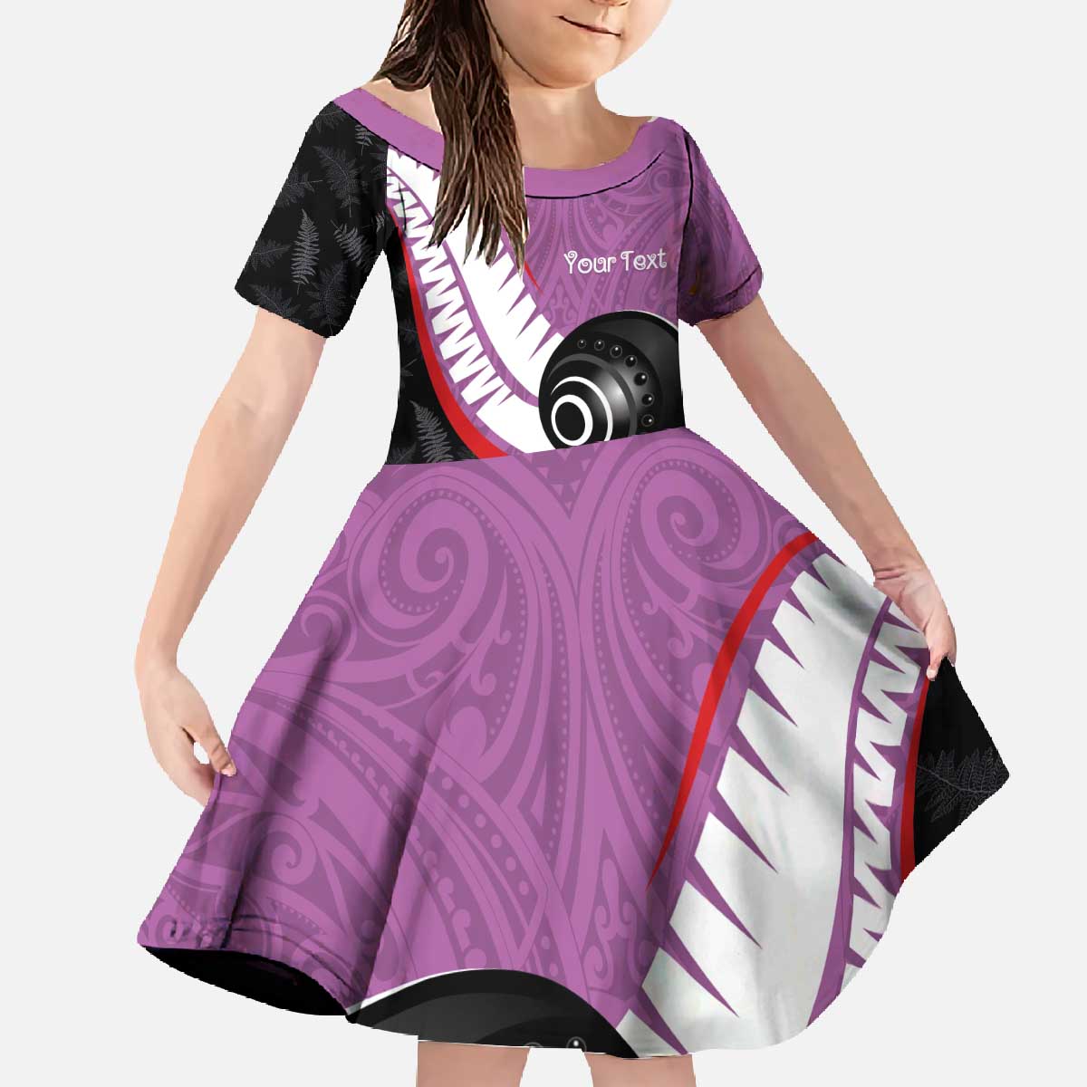 Personalised Aotearoa Lawn Bowls Family Matching Off The Shoulder Long Sleeve Dress and Hawaiian Shirt Maori and Silver Fern Sporty Style Pink Color - Polynesian Pride