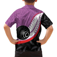 Personalised Aotearoa Lawn Bowls Family Matching Puletasi and Hawaiian Shirt Maori and Silver Fern Sporty Style Pink Color - Polynesian Pride