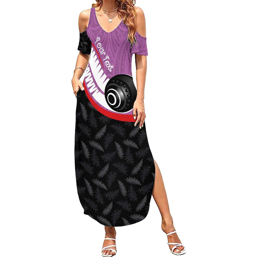 Personalised Aotearoa Lawn Bowls Family Matching Summer Maxi Dress and Hawaiian Shirt Maori and Silver Fern Sporty Style Pink Color - Polynesian Pride