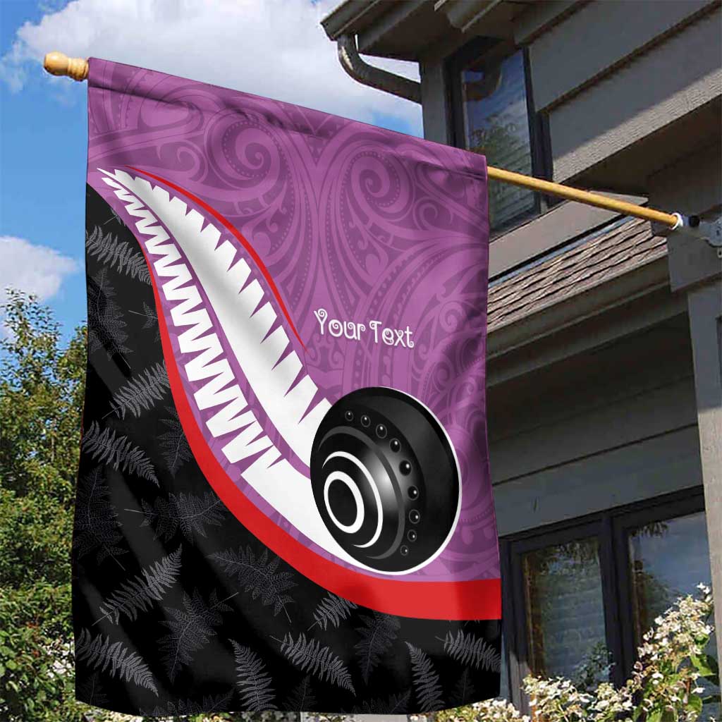 Personalised Aotearoa Lawn Bowls Garden Flag Maori and Silver Fern Sporty Style Pink Color - Polynesian Pride