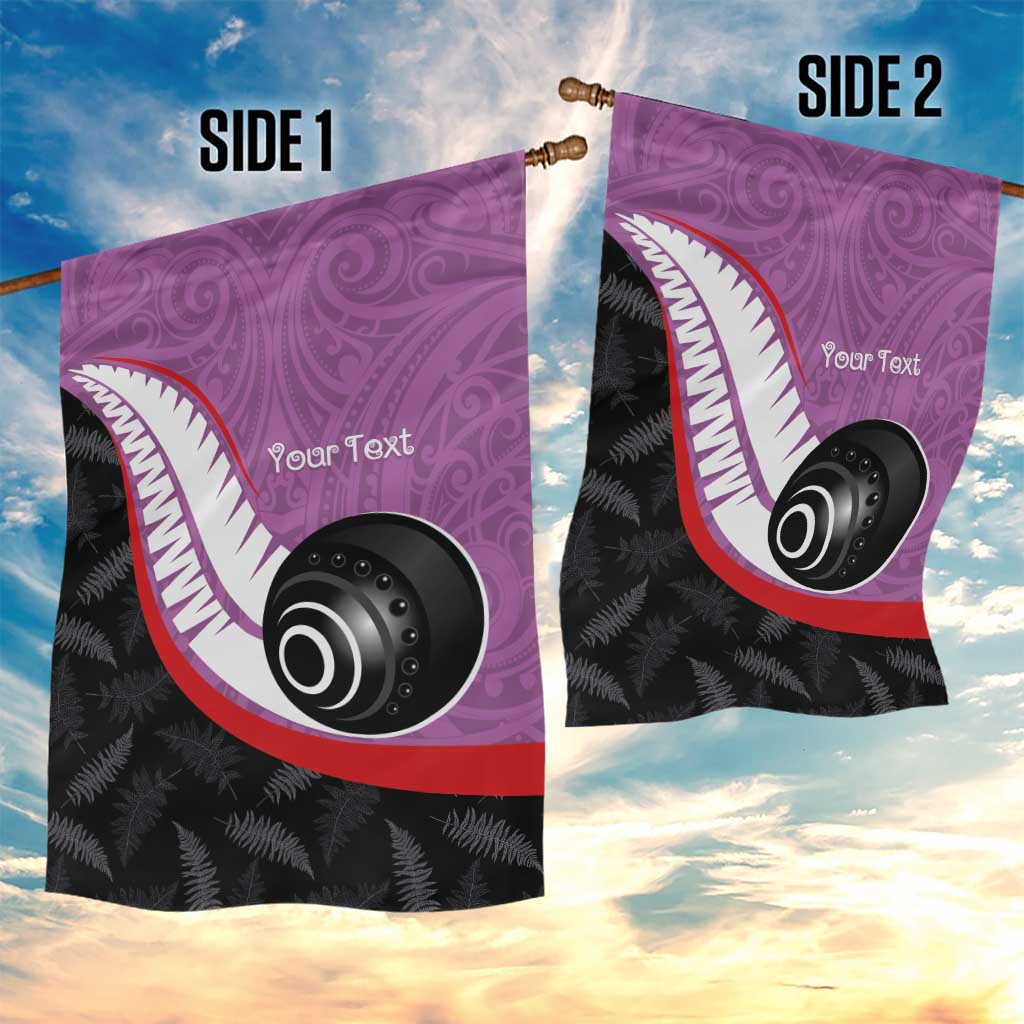 Personalised Aotearoa Lawn Bowls Garden Flag Maori and Silver Fern Sporty Style Pink Color - Polynesian Pride