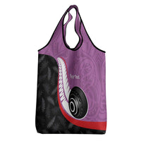 Personalised Aotearoa Lawn Bowls Grocery Bag Maori and Silver Fern Sporty Style Pink Color - Polynesian Pride