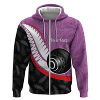 Personalised Aotearoa Lawn Bowls Hoodie Maori and Silver Fern Sporty Style Pink Color - Polynesian Pride