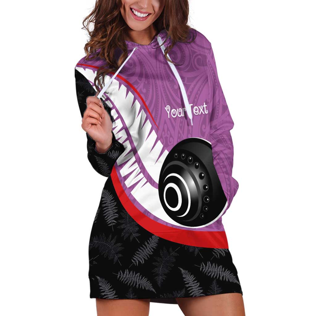 Personalised Aotearoa Lawn Bowls Hoodie Dress Maori and Silver Fern Sporty Style Pink Color LT03 Pink - Polynesian Pride