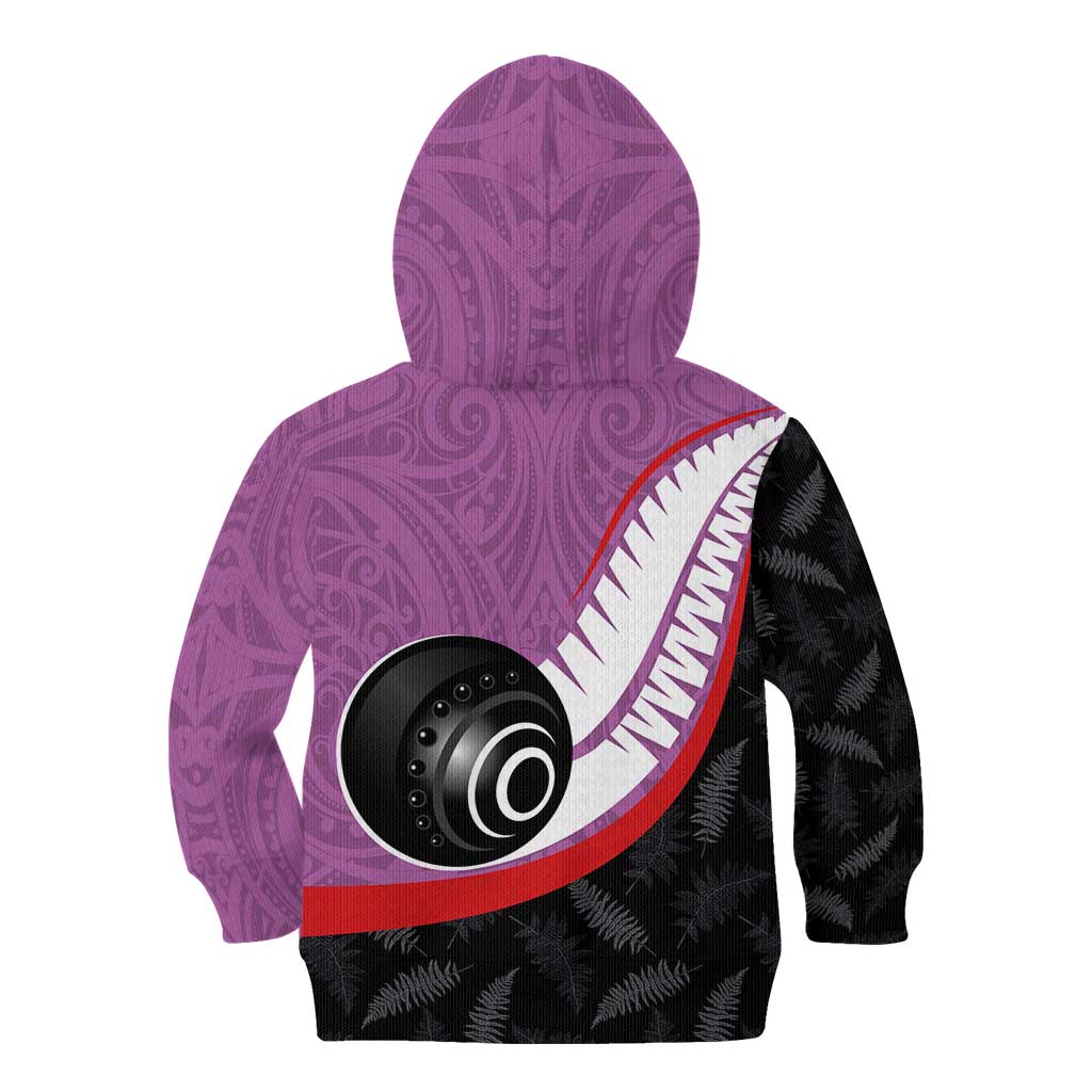 Personalised Aotearoa Lawn Bowls Kid Hoodie Maori and Silver Fern Sporty Style Pink Color - Polynesian Pride