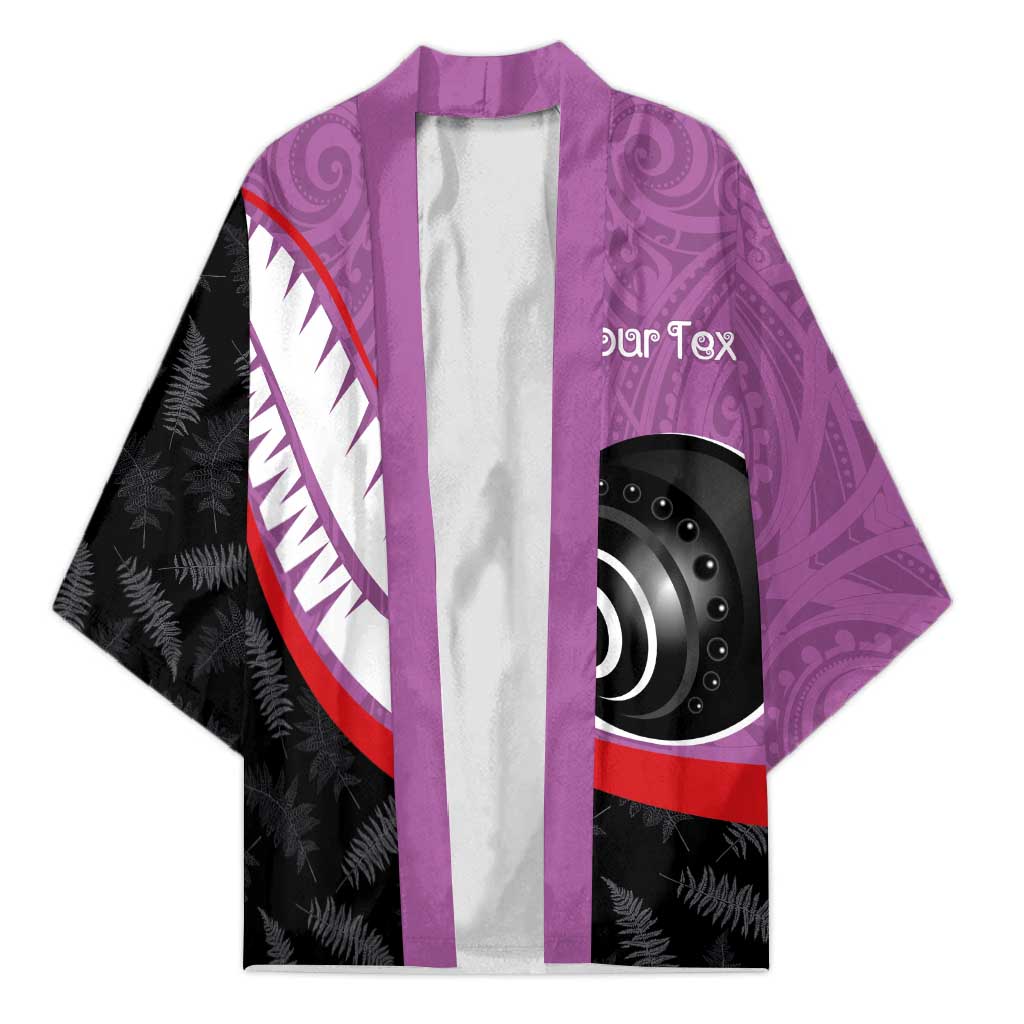 Personalised Aotearoa Lawn Bowls Kimono Maori and Silver Fern Sporty Style Pink Color - Polynesian Pride