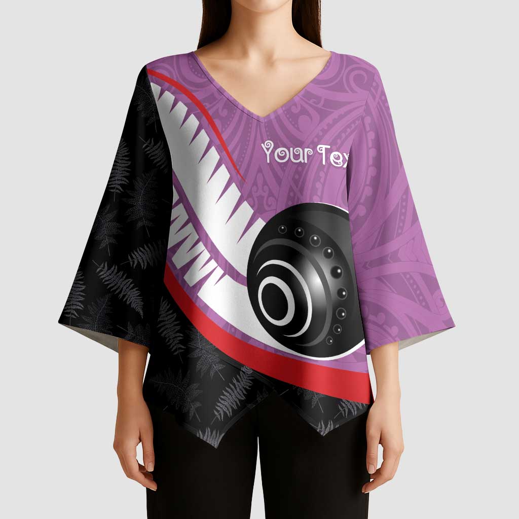 Personalised Aotearoa Lawn Bowls Kimono Sleeve Blouse Maori and Silver Fern Sporty Style Pink Color - Polynesian Pride
