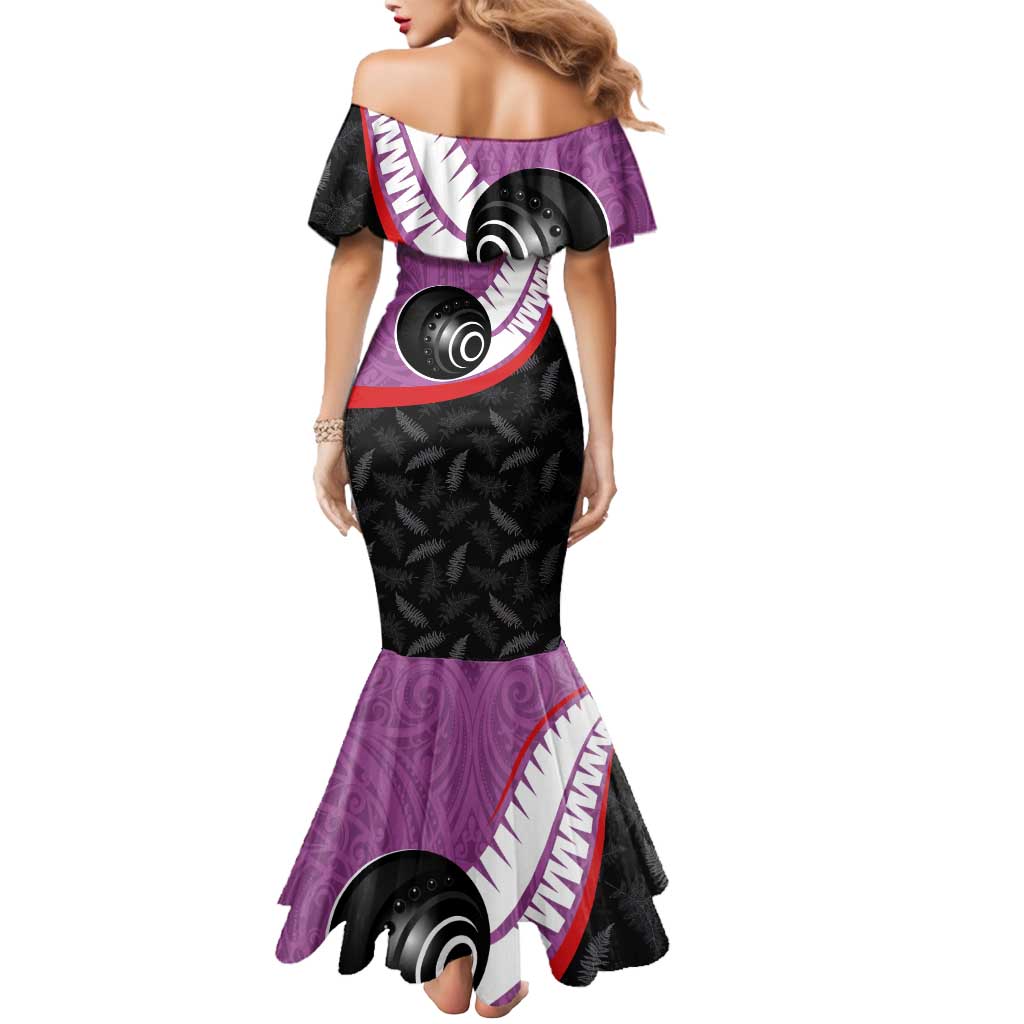 Personalised Aotearoa Lawn Bowls Mermaid Dress Maori and Silver Fern Sporty Style Pink Color - Polynesian Pride