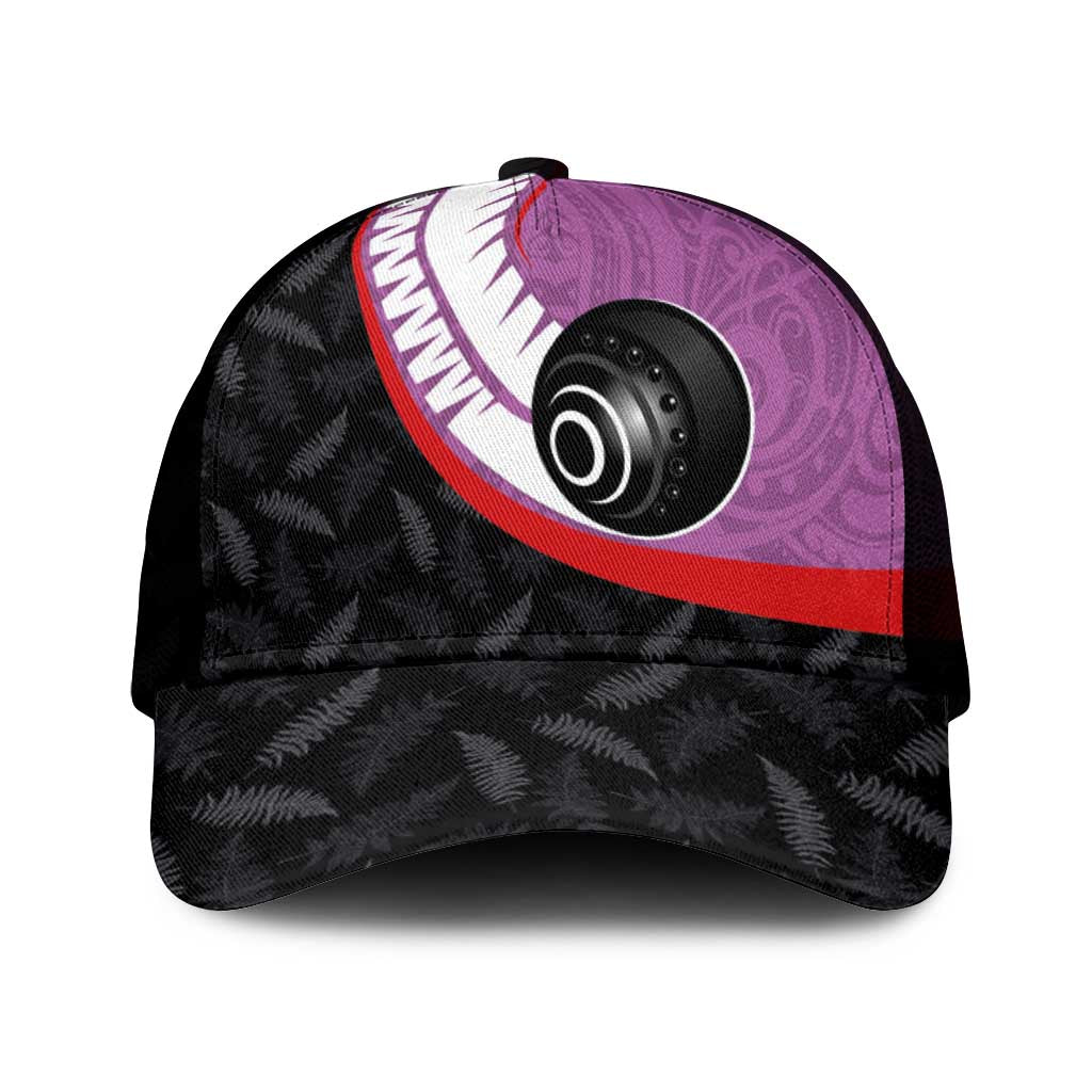 Aotearoa Lawn Bowls Mesh Trucker Cap Maori and Silver Fern Sporty Style Pink Color - Polynesian Pride