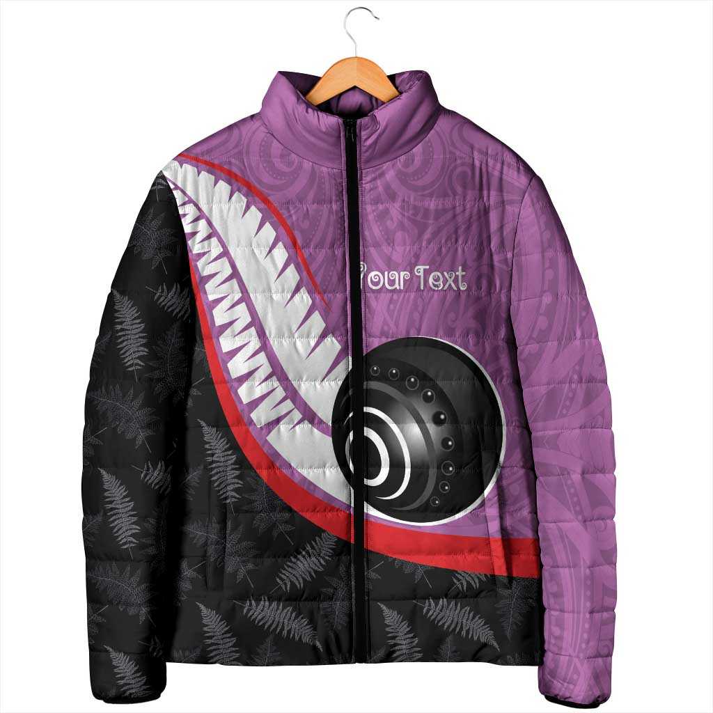 Personalised Aotearoa Lawn Bowls Padded Jacket Maori and Silver Fern Sporty Style Pink Color - Polynesian Pride