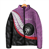 Personalised Aotearoa Lawn Bowls Padded Jacket Maori and Silver Fern Sporty Style Pink Color - Polynesian Pride