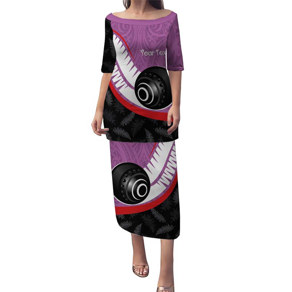 Personalised Aotearoa Lawn Bowls Puletasi Maori and Silver Fern Sporty Style Pink Color - Polynesian Pride