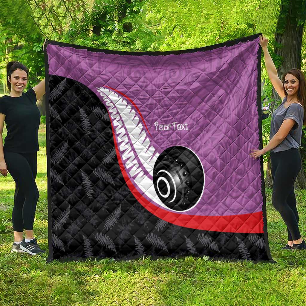 Personalised Aotearoa Lawn Bowls Quilt Maori and Silver Fern Sporty Style Pink Color - Polynesian Pride
