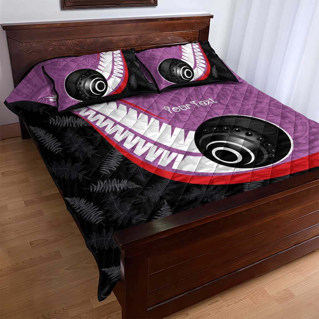 Personalised Aotearoa Lawn Bowls Quilt Bed Set Maori and Silver Fern Sporty Style Pink Color - Polynesian Pride