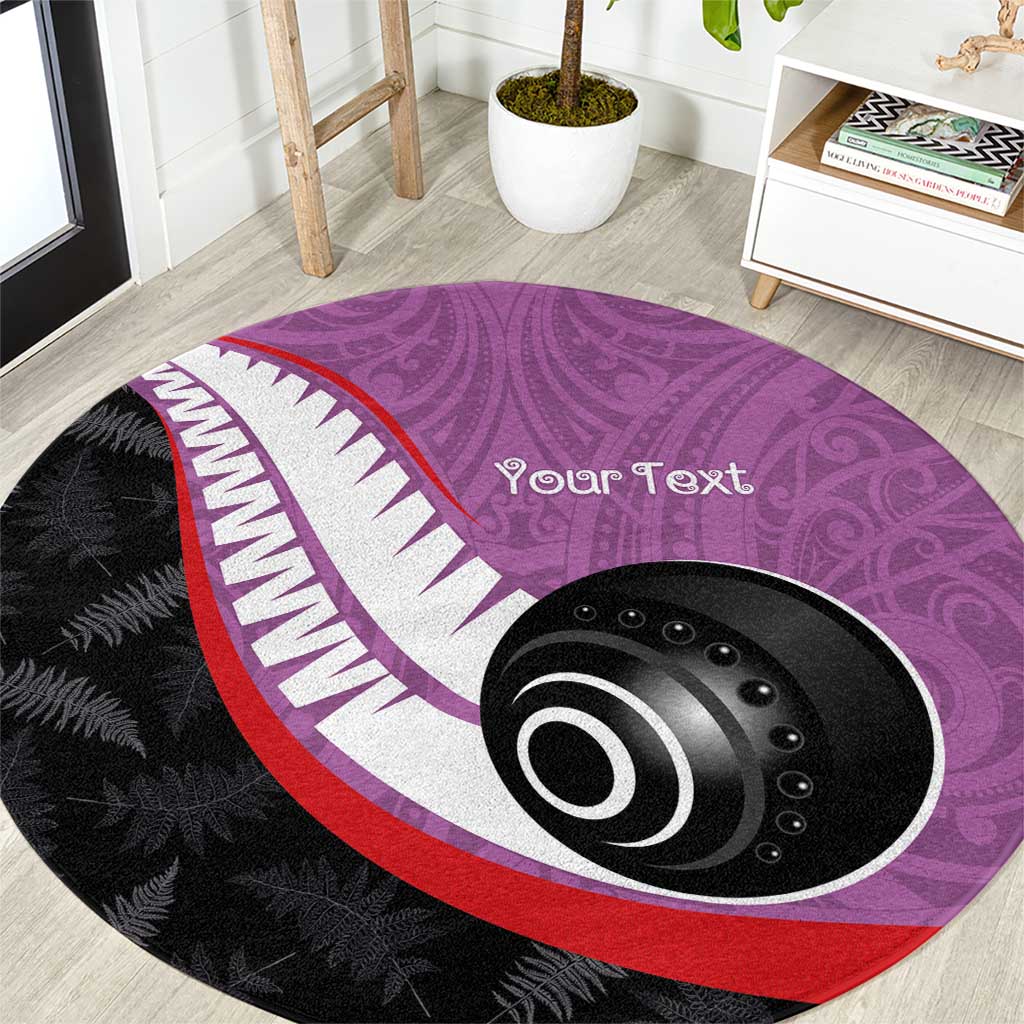 Personalised Aotearoa Lawn Bowls Round Carpet Maori and Silver Fern Sporty Style Pink Color - Polynesian Pride