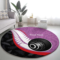 Personalised Aotearoa Lawn Bowls Round Carpet Maori and Silver Fern Sporty Style Pink Color - Polynesian Pride
