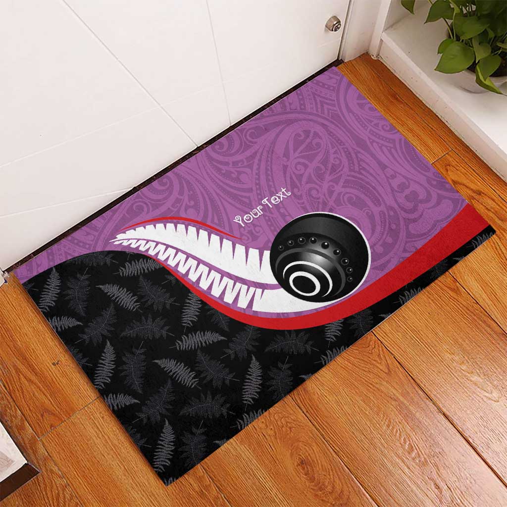 Personalised Aotearoa Lawn Bowls Rubber Doormat Maori and Silver Fern Sporty Style Pink Color - Polynesian Pride