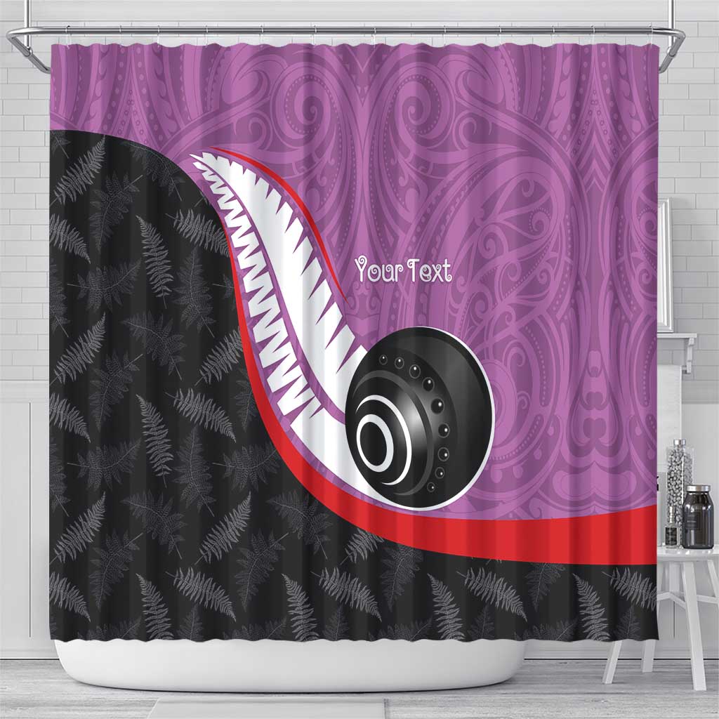 Personalised Aotearoa Lawn Bowls Shower Curtain Maori and Silver Fern Sporty Style Pink Color - Polynesian Pride