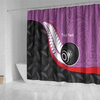 Personalised Aotearoa Lawn Bowls Shower Curtain Maori and Silver Fern Sporty Style Pink Color - Polynesian Pride