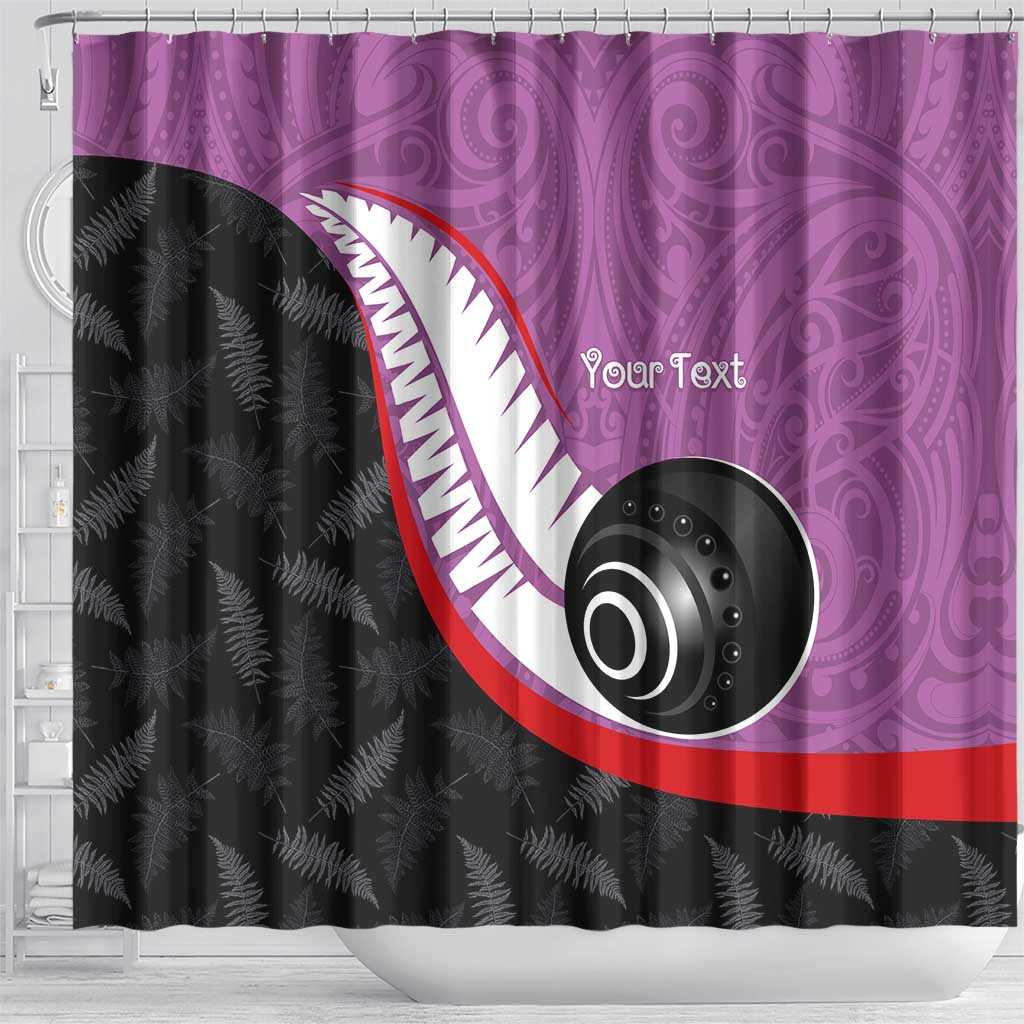 Personalised Aotearoa Lawn Bowls Shower Curtain Maori and Silver Fern Sporty Style Pink Color - Polynesian Pride