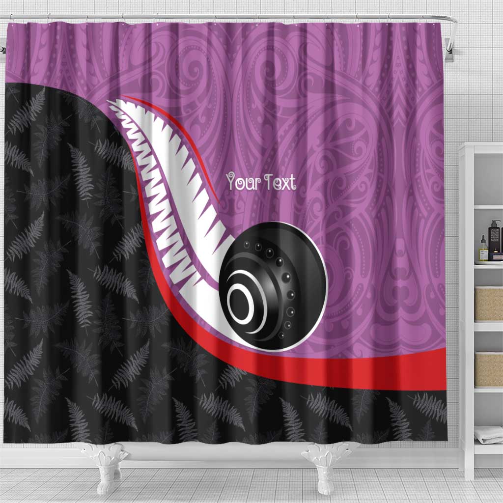 Personalised Aotearoa Lawn Bowls Shower Curtain Maori and Silver Fern Sporty Style Pink Color - Polynesian Pride