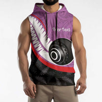 Personalised Aotearoa Lawn Bowls Sleeveless Hoodie Maori and Silver Fern Sporty Style Pink Color - Polynesian Pride