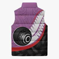 Personalised Aotearoa Lawn Bowls Sleeveless Puffer Jacket Maori and Silver Fern Sporty Style Pink Color - Polynesian Pride