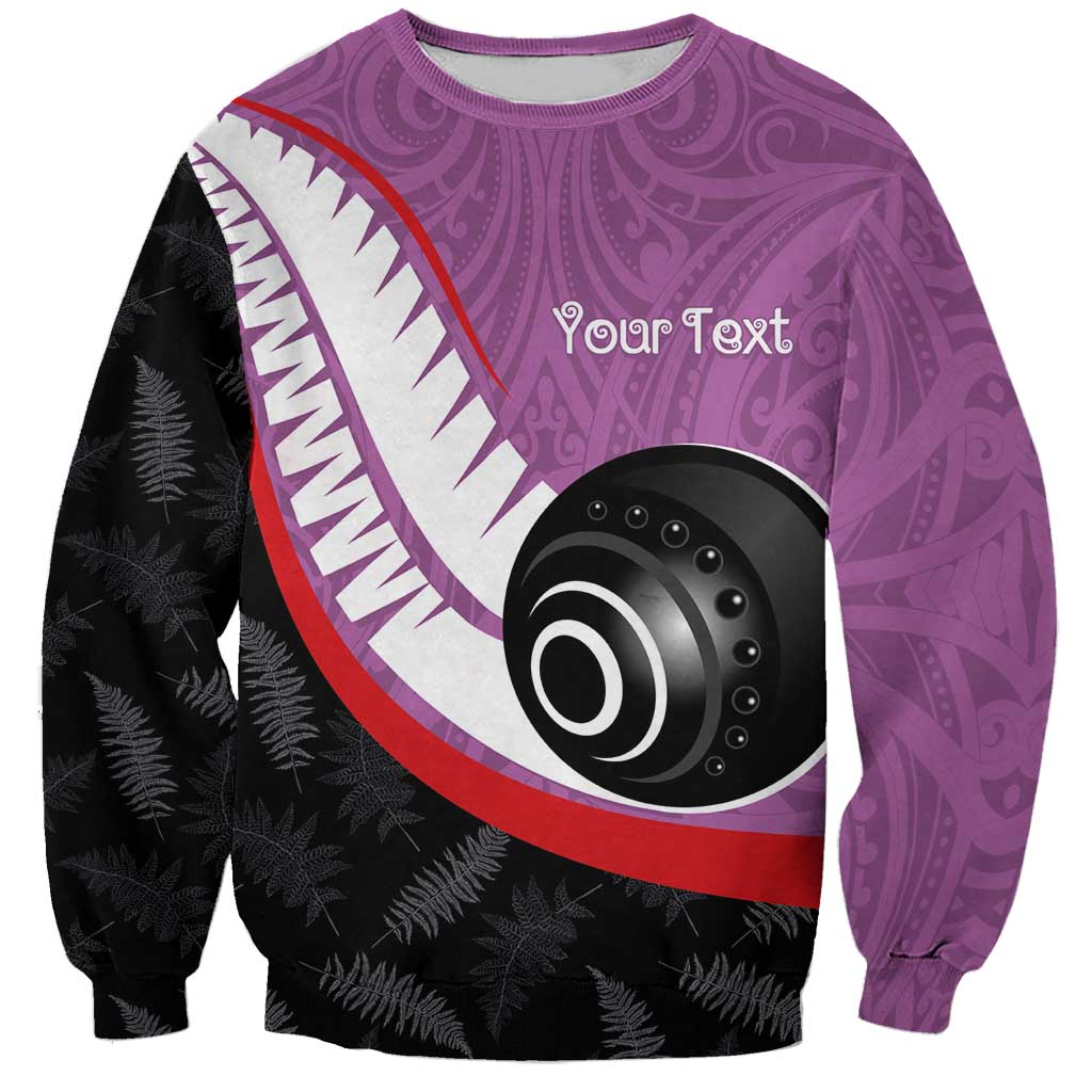 Personalised Aotearoa Lawn Bowls Sweatshirt Maori and Silver Fern Sporty Style Pink Color - Polynesian Pride