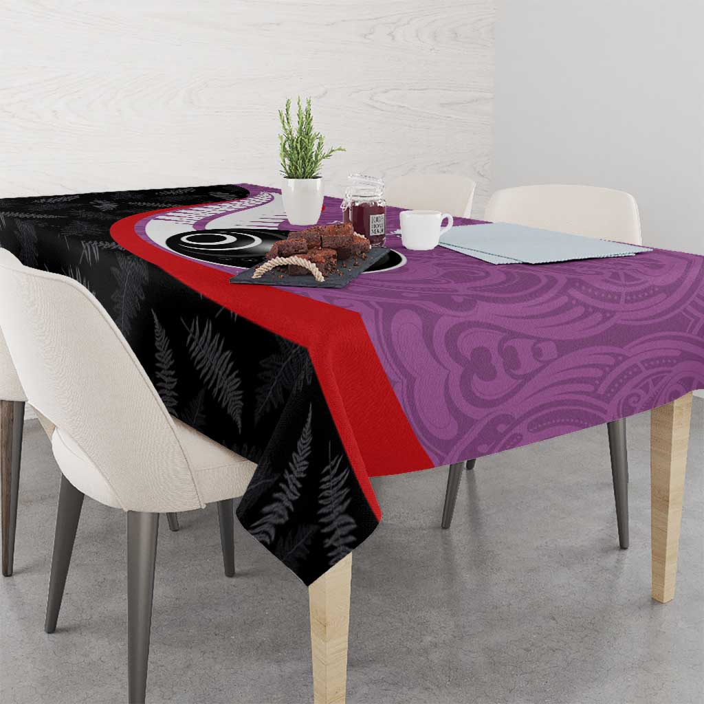 Personalised Aotearoa Lawn Bowls Tablecloth Maori and Silver Fern Sporty Style Pink Color - Polynesian Pride