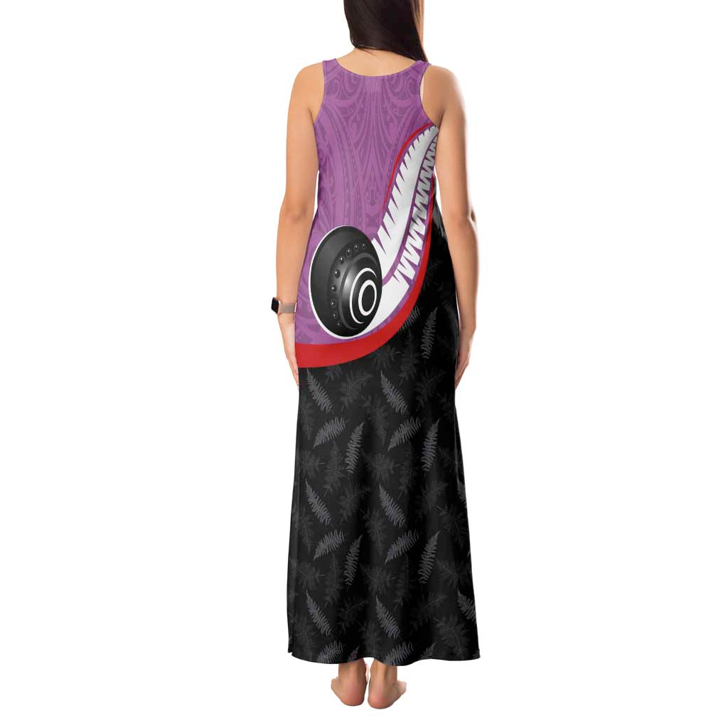 Personalised Aotearoa Lawn Bowls Tank Maxi Dress Maori and Silver Fern Sporty Style Pink Color - Polynesian Pride