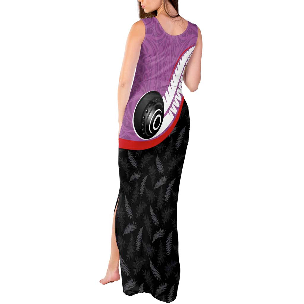 Personalised Aotearoa Lawn Bowls Tank Maxi Dress Maori and Silver Fern Sporty Style Pink Color - Polynesian Pride