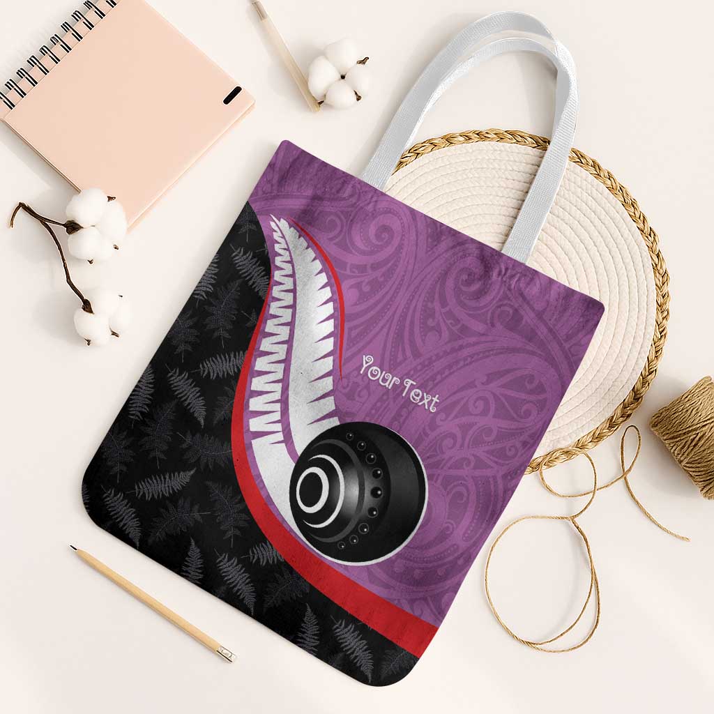 Personalised Aotearoa Lawn Bowls Tote Bag Maori and Silver Fern Sporty Style Pink Color - Polynesian Pride