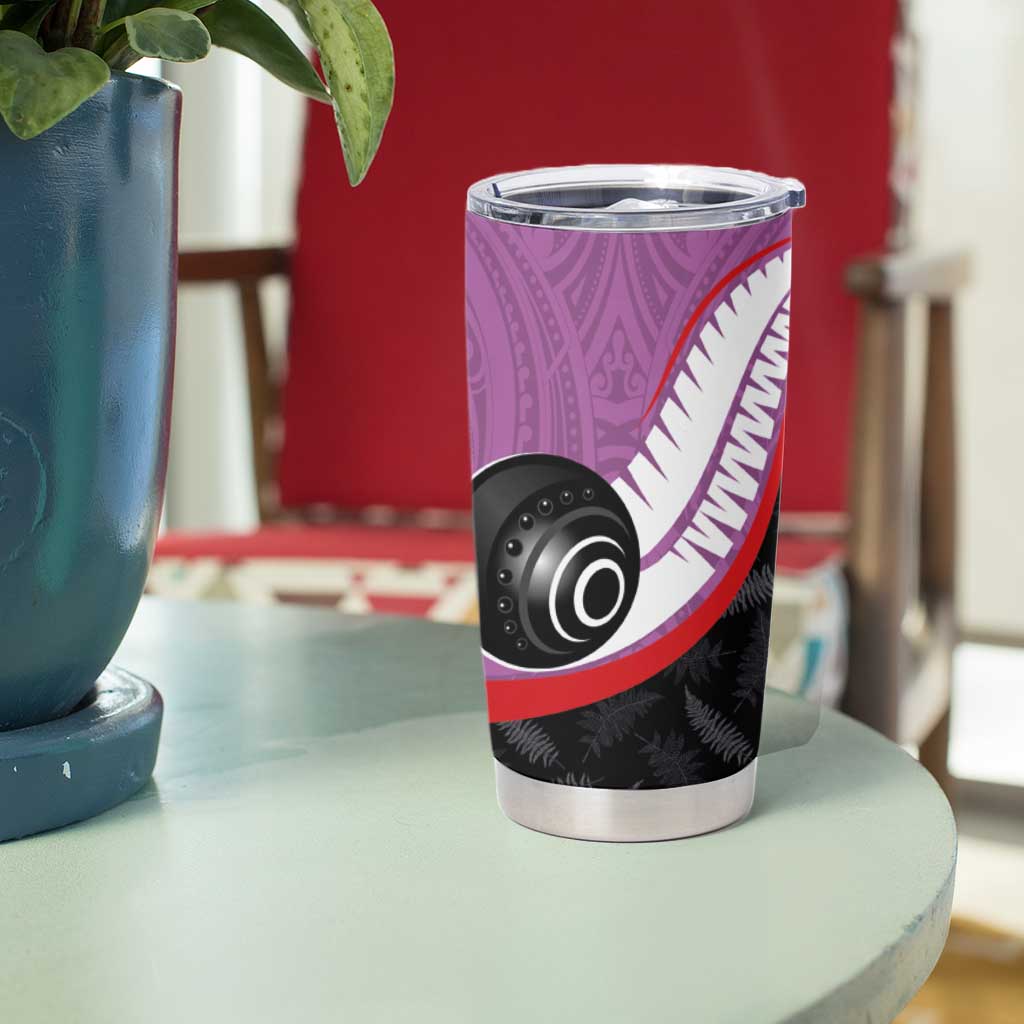 Personalised Aotearoa Lawn Bowls Tumbler Cup Maori and Silver Fern Sporty Style Pink Color - Polynesian Pride
