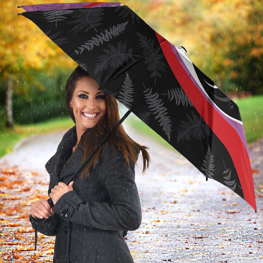 Personalised Aotearoa Lawn Bowls Umbrella Maori and Silver Fern Sporty Style Pink Color - Polynesian Pride