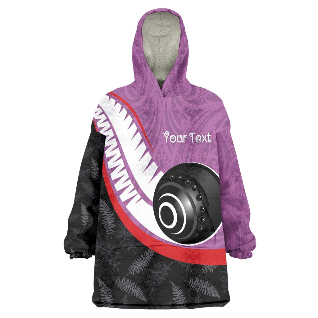 Personalised Aotearoa Lawn Bowls Wearable Blanket Hoodie Maori and Silver Fern Sporty Style Pink Color - Polynesian Pride