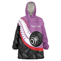 Personalised Aotearoa Lawn Bowls Wearable Blanket Hoodie Maori and Silver Fern Sporty Style Pink Color - Polynesian Pride