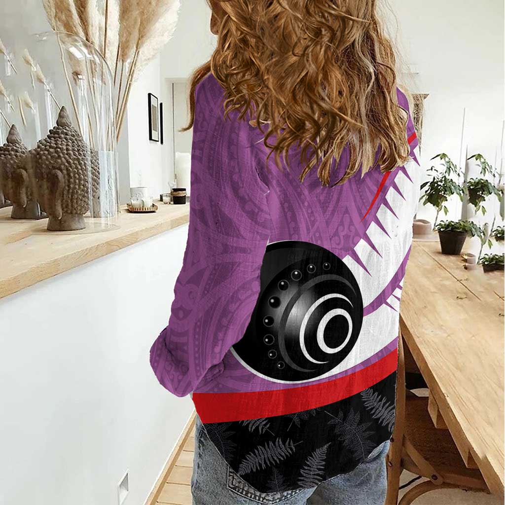 Personalised Aotearoa Lawn Bowls Women Casual Shirt Maori and Silver Fern Sporty Style Pink Color - Polynesian Pride