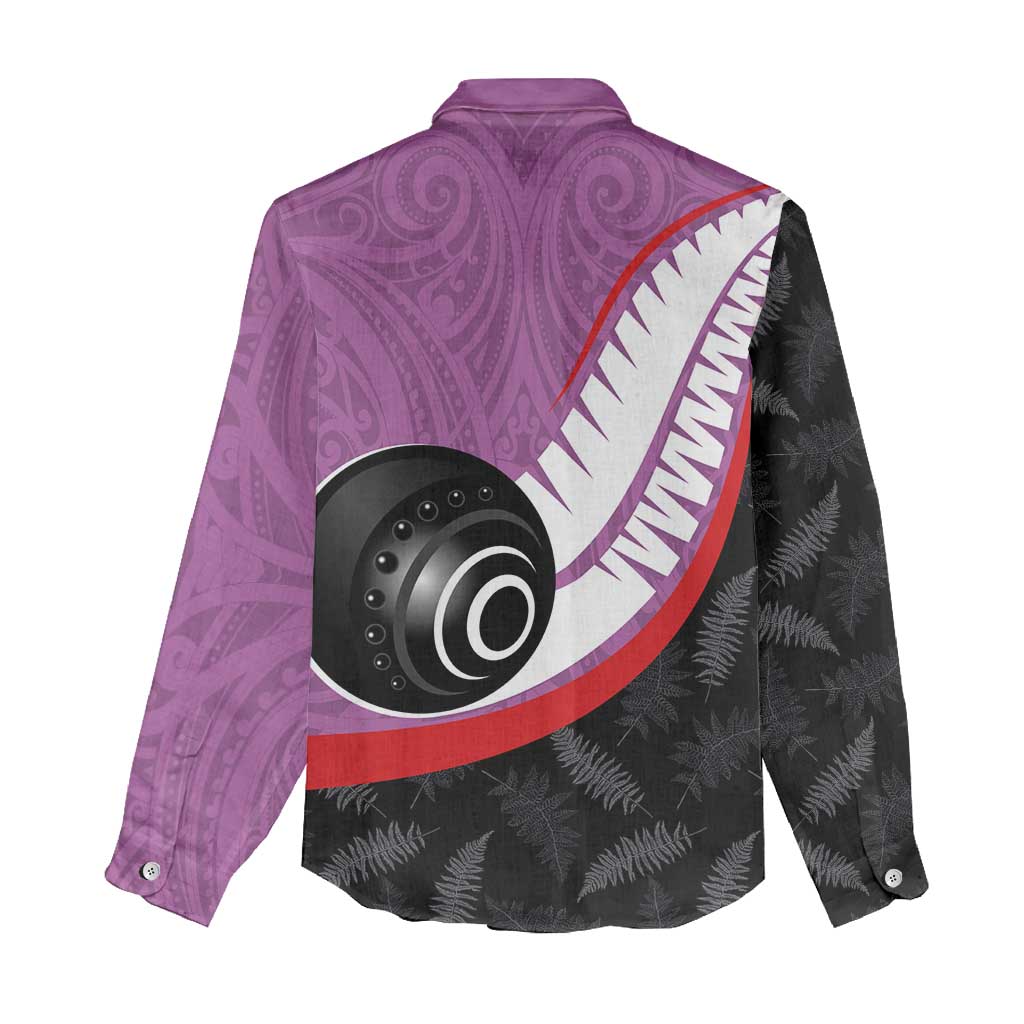 Personalised Aotearoa Lawn Bowls Women Casual Shirt Maori and Silver Fern Sporty Style Pink Color - Polynesian Pride
