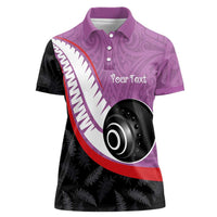 Personalised Aotearoa Lawn Bowls Women Polo Shirt Maori and Silver Fern Sporty Style Pink Color - Polynesian Pride