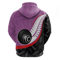 Personalised Aotearoa Lawn Bowls Zip Hoodie Maori and Silver Fern Sporty Style Pink Color - Polynesian Pride